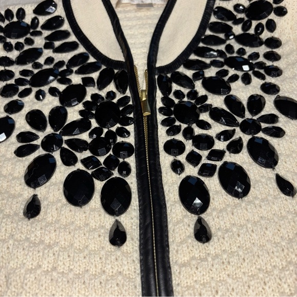 Boston Proper Women’s Bejeweled Long Line Wool Knit Sweater‎ cardigan Ivory SzM - Picture 6 of 16